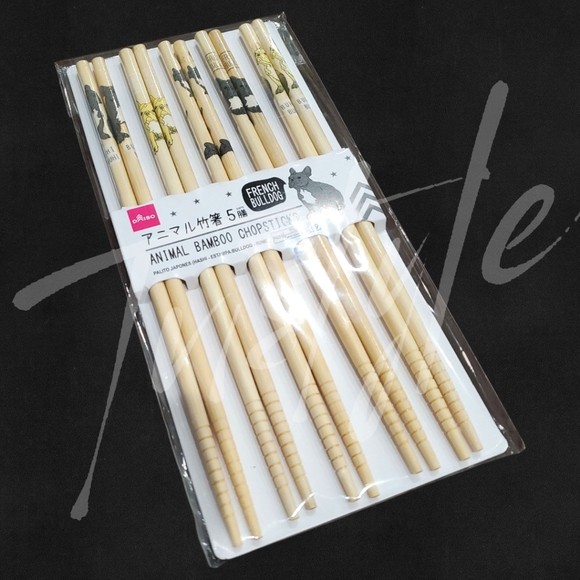 ⭐️LTD QTY⭐️ 5 Pair of Frenchie Bamboo Chopsticks - Picture 1 of 2